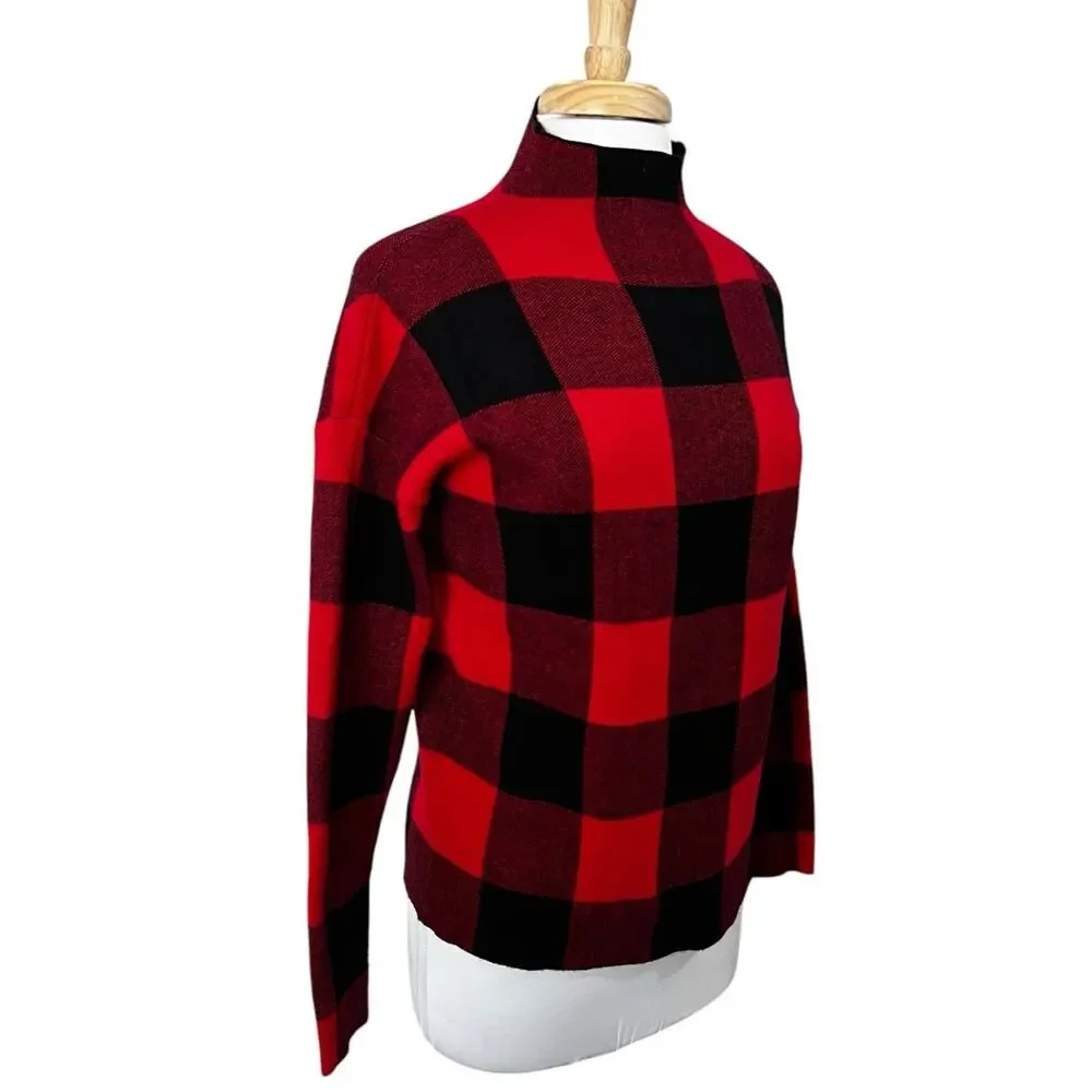 Tommy Bahama Red Black Y2K Buffalo Plaid Mock Neck Sweater Womens Small